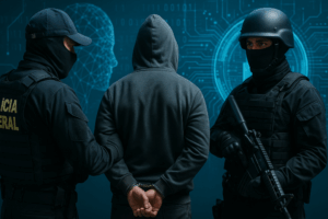 Símbolos de segurança digital representando a luta contra crimes cibernéticos.