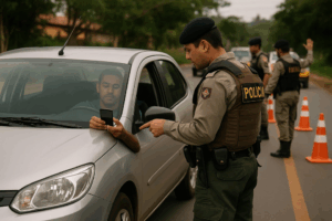 Blitz de trânsito em MG com motoristas usando Pix para pagamento de débitos.
