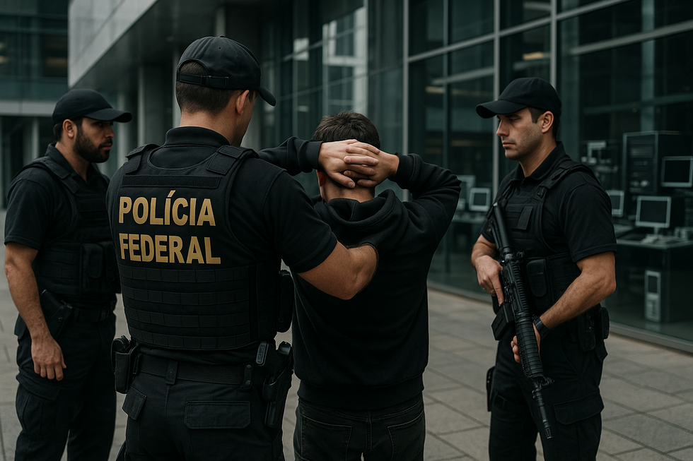 Agentes da Polícia Federal durante a operação de apreensão dos hackers.
