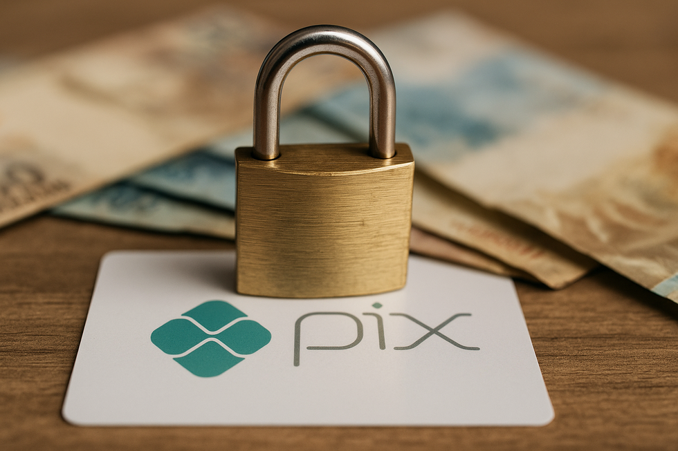 Cadeado sobre logotipo do Pix representando segurança.