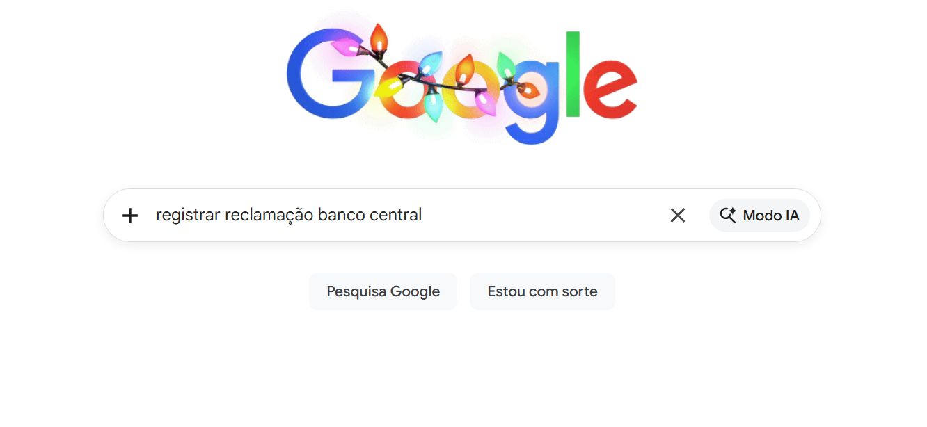 Busca no Google por registrar reclamação Banco Central