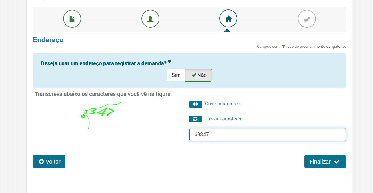Tela de confirmação de endereço e autorização no sistema do Banco Central
